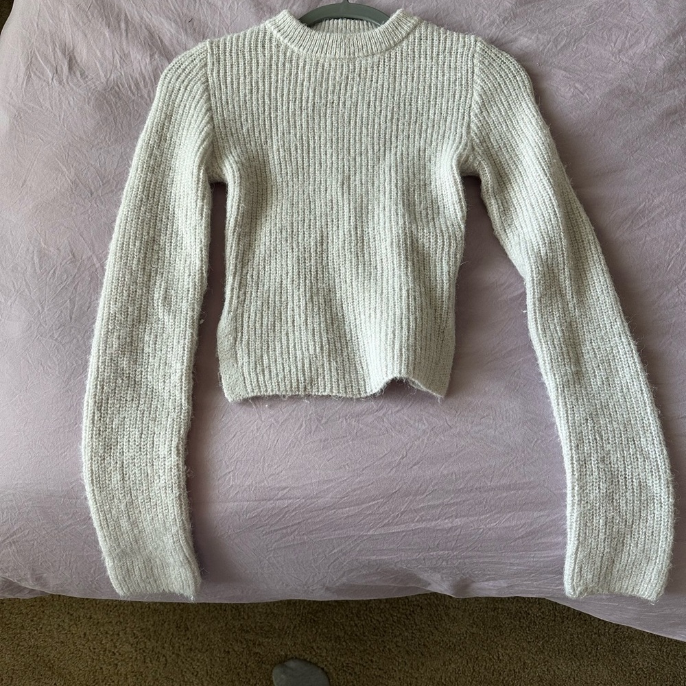 Zara Cream Ribbed Turtleneck Sweater